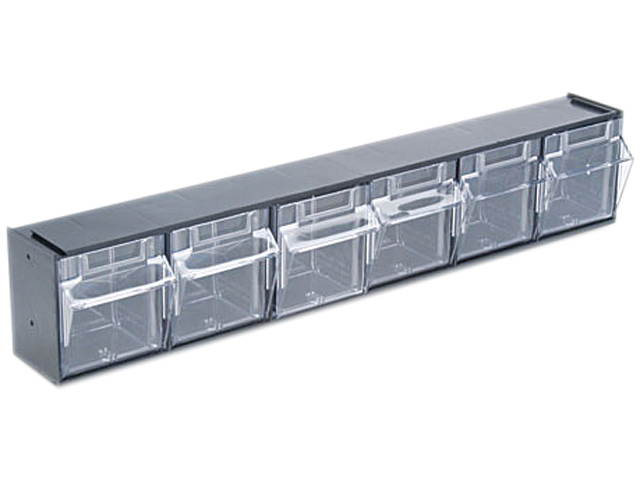Deflect-o 20604OP Tilt Bin Plastic Storage System w/6 Bins, 23 5/8 x 3 5/8 x 4 1/2, Black