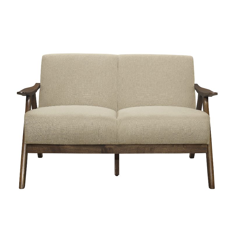 Lexicon 1138BR-2 Damala Collection Retro Inspired Love Seat Couch, Polyester Fabric, Walnut Frame, Light Brown
