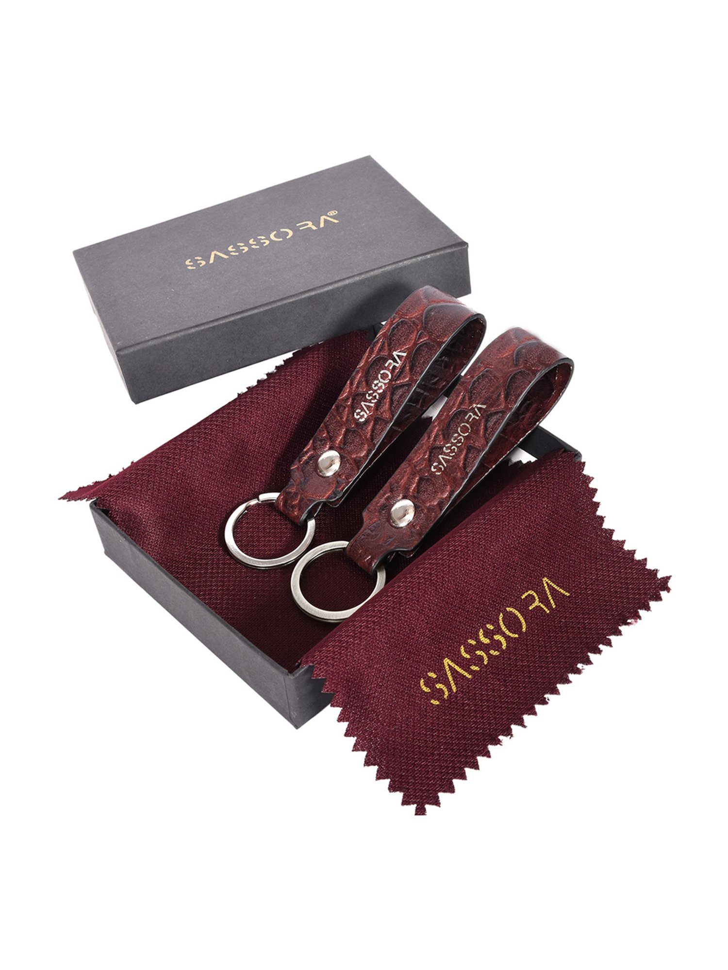 SASSORA Dark Brown Leather Keychain Key Ring Holders Anniversary Gift, Birthday Gift - Pack of 2