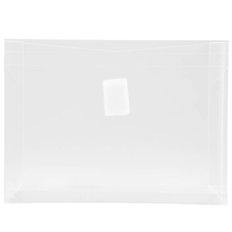 JAM Paper 5 1/2'' x 7 1/2'' 12pk Plastic Envelopes with Hook & Loop Closure, 1" Expansion, Index Booklet - Clear