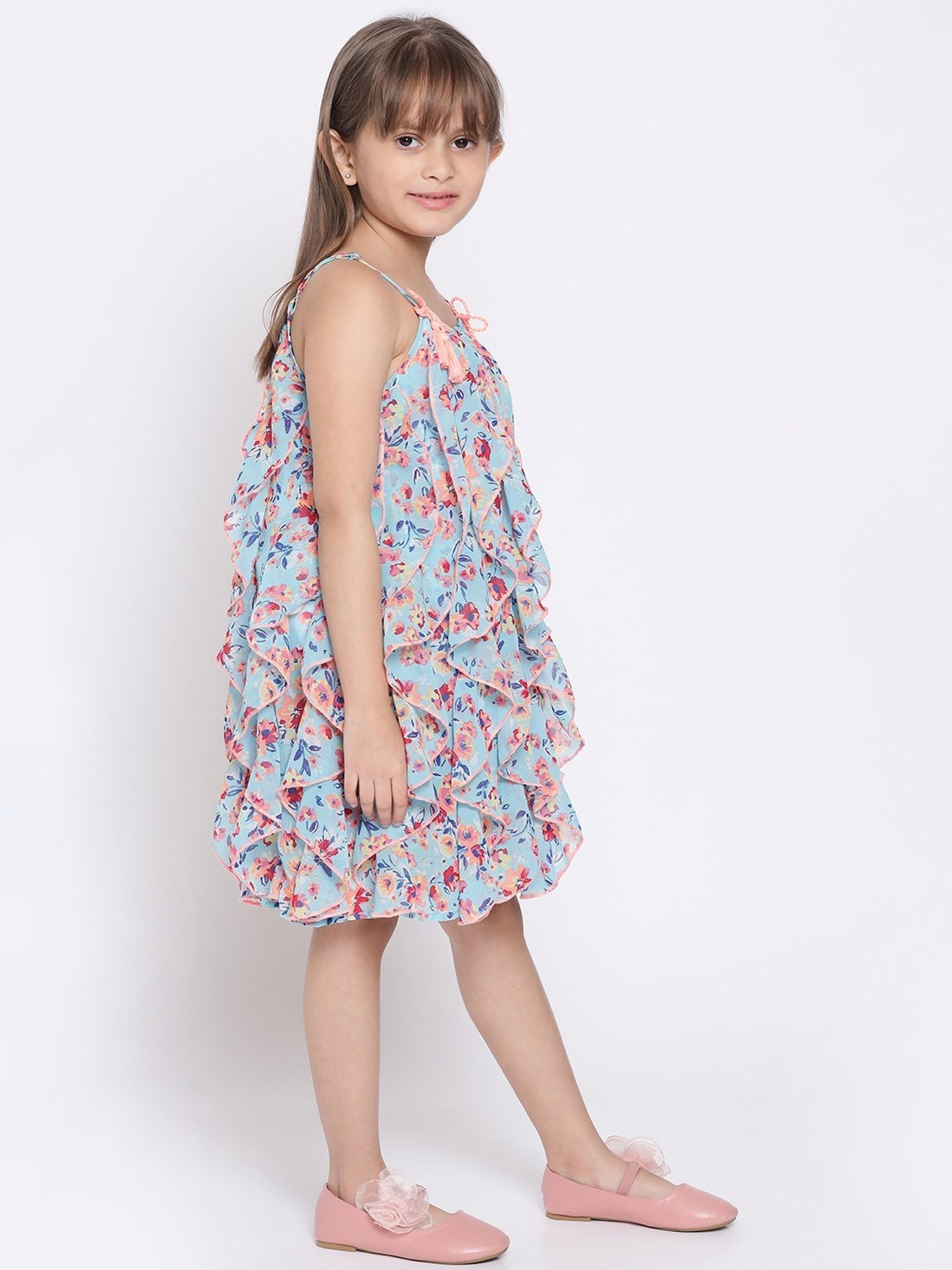 Nauti Nati Kids Blue & Pink Printed Dress