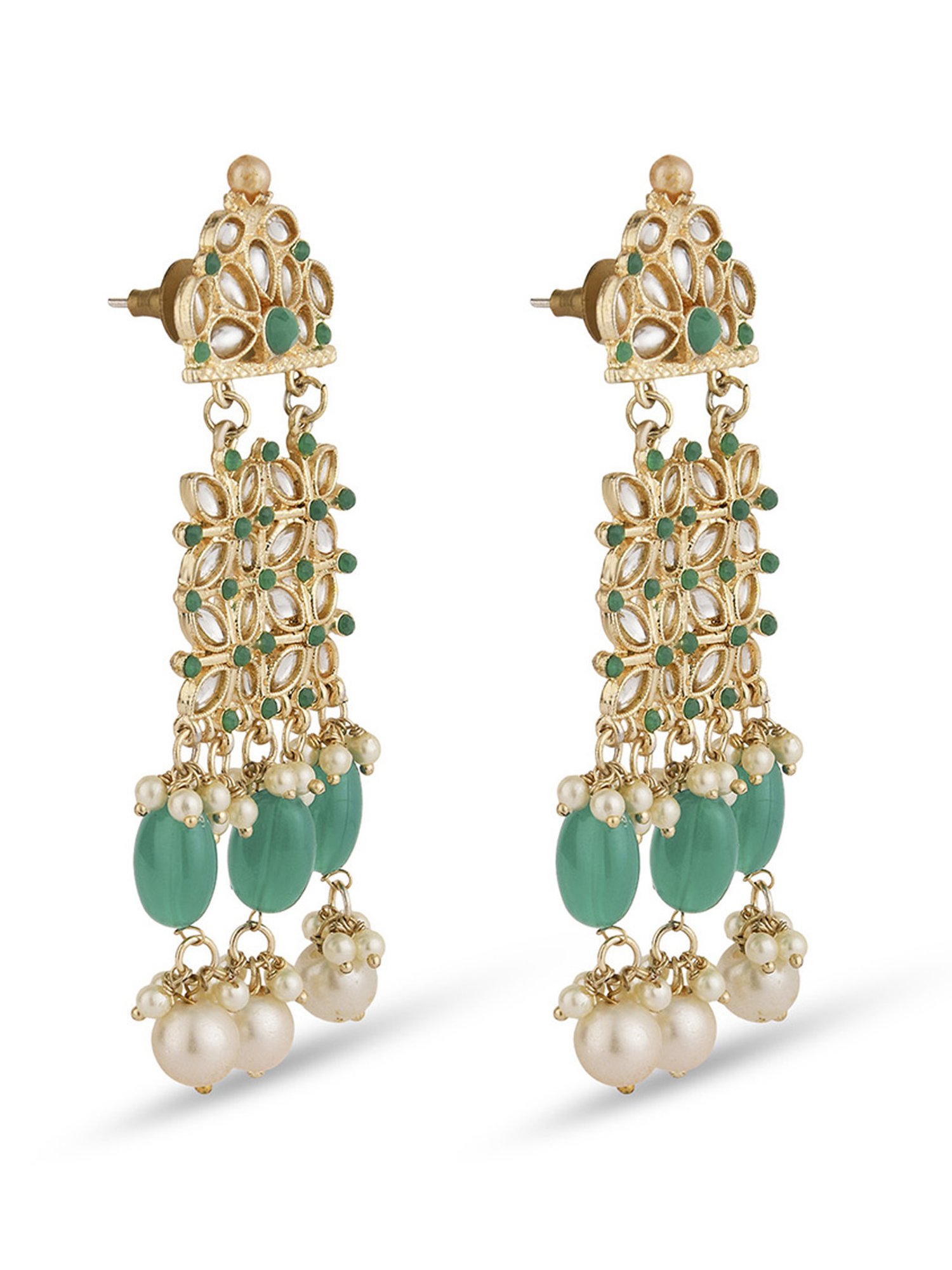 Fida Beaded Mughal Green and White Dangler Earrings