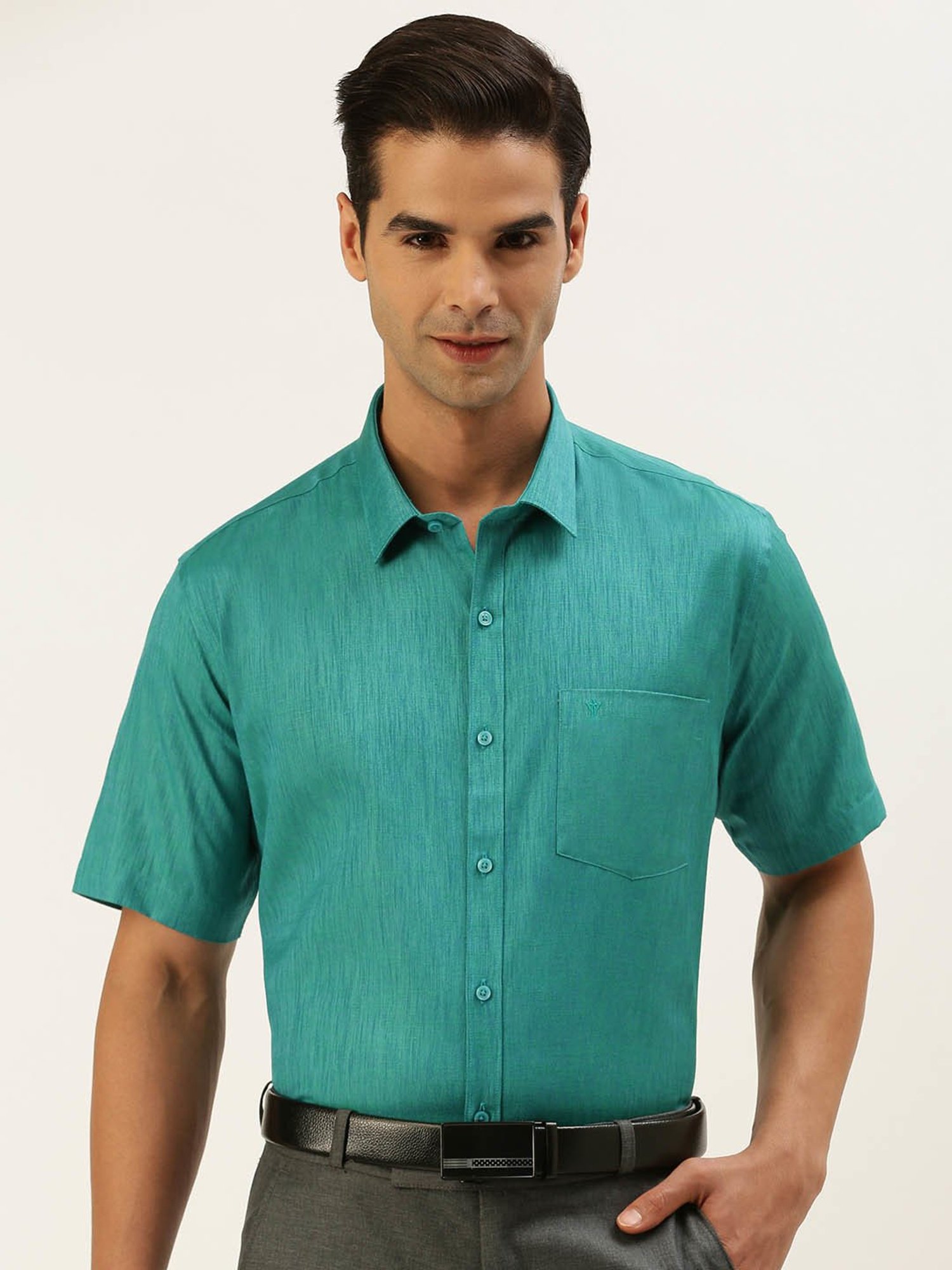 Ramraj Sea Green Regular Fit Shirt
