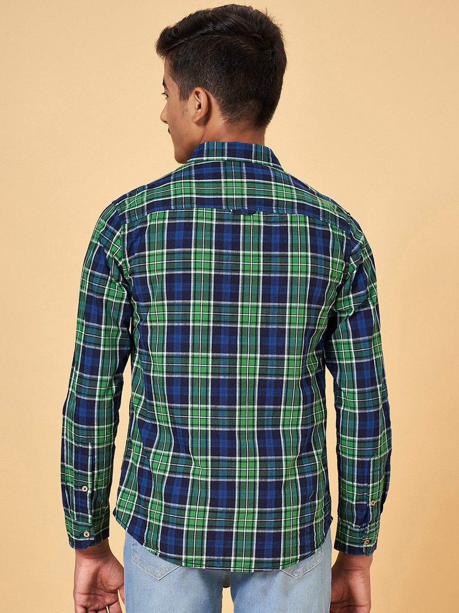 Coolsters by Pantaloons Kids Green & Blue Checks Full Sleeves Shirt