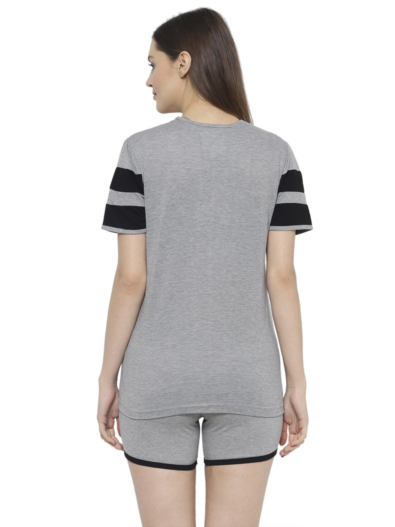 Vimal Jonney Grey Cotton Printed T-Shirt Shorts Set