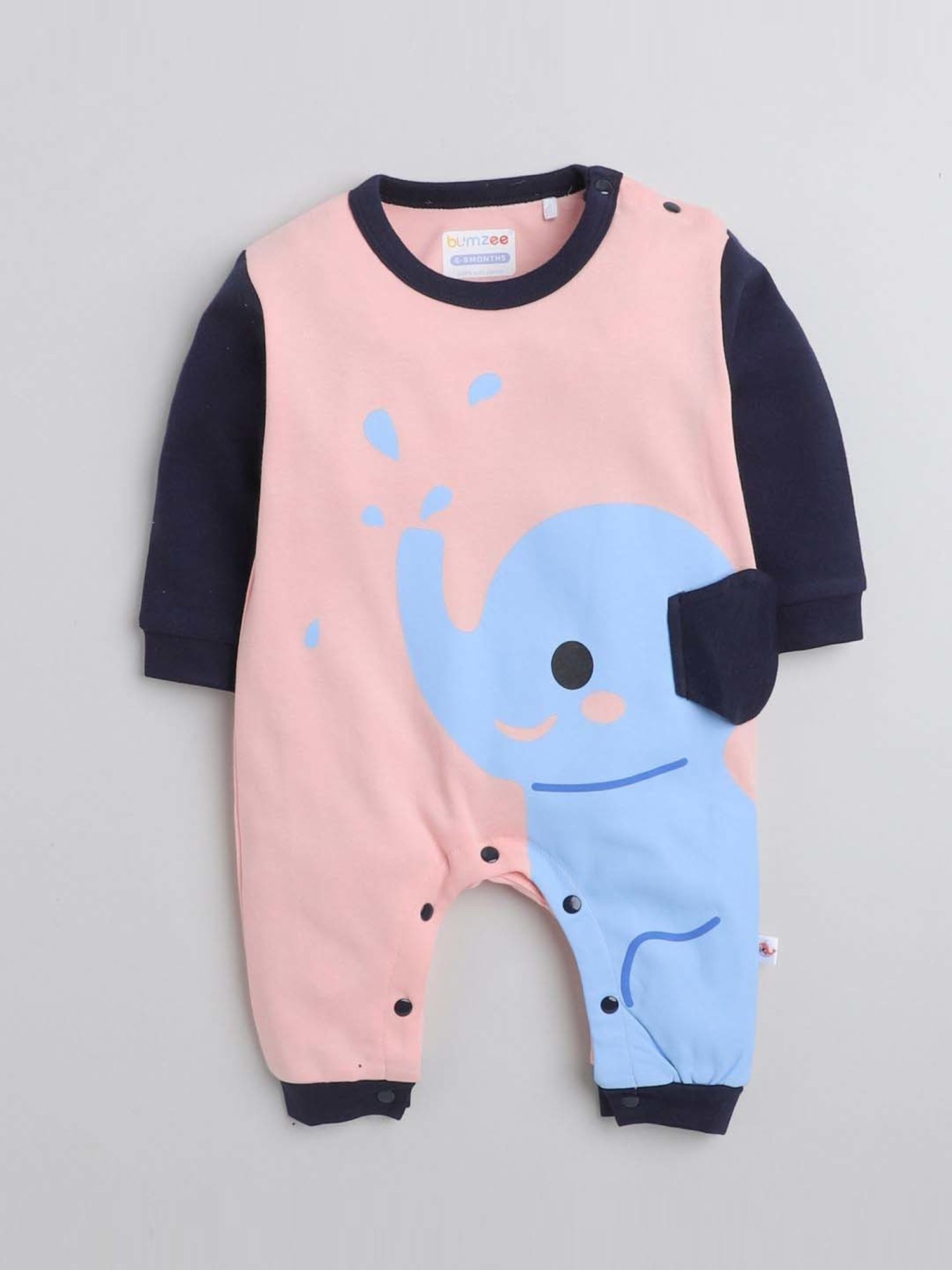 Bumzee Kids Peach & Navy Printed Full Sleeves Bodysuit