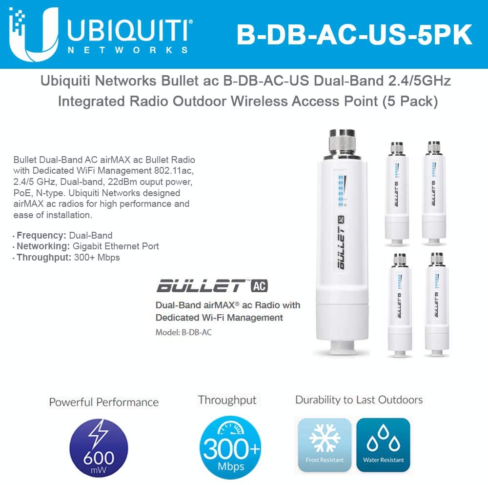 Bullet ac B-DB-AC-US Dual-Band 2.4/5GHz Integrated Radio Outdoor Wireless Access Point (5 Pack)