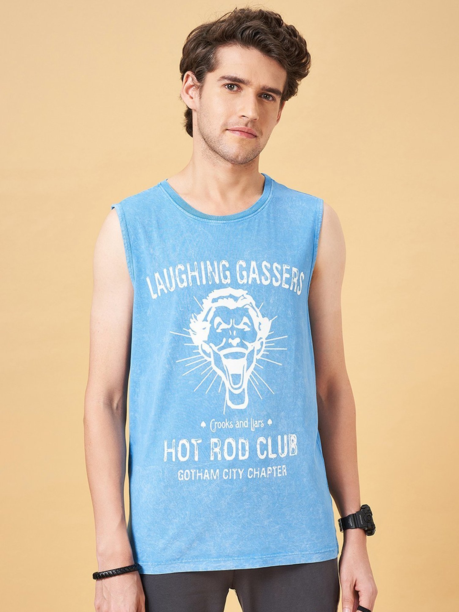 SF Jeans by Pantaloons Mazarine Blue Cotton Regular Fit Printed Vest