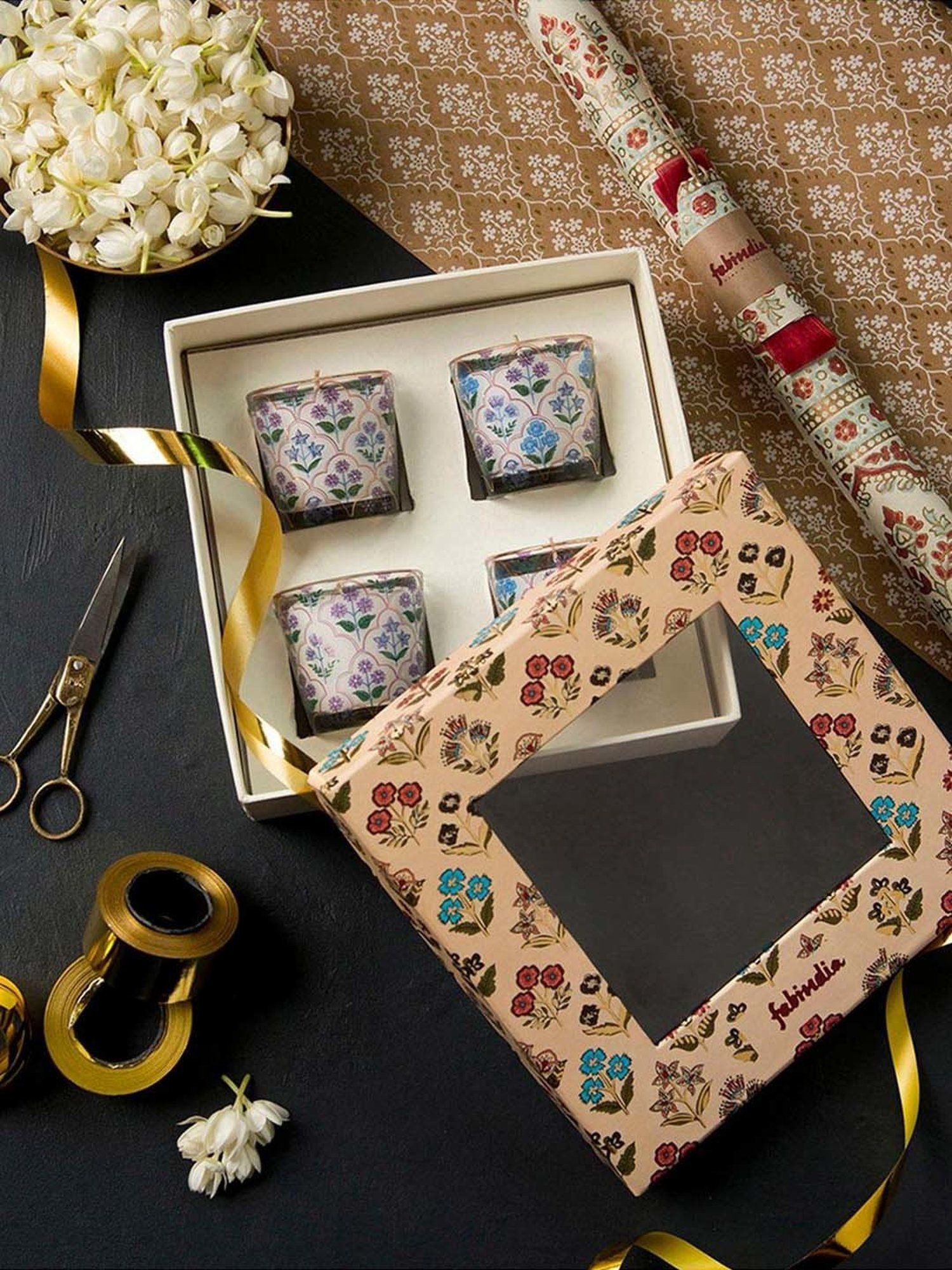 Fabindia Home Tuhi Multicolor Glass Votive Candle Holder - Set of 4