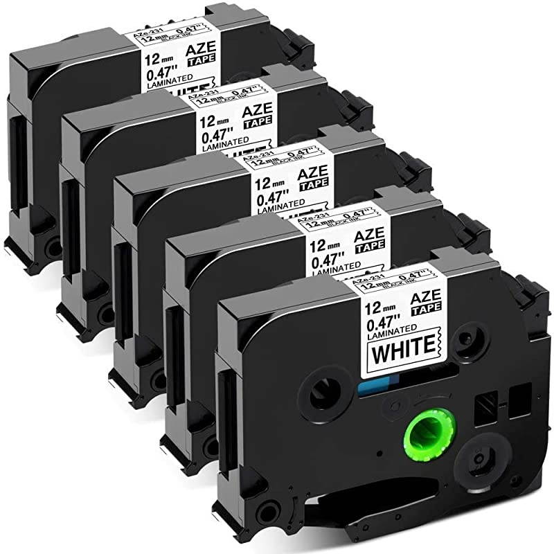 Compatible Label Tape Replacement for Brother P-Touch Label Maker Tape TZe-231 TZ-231, 12mm 0.47 Inch Black on White TZe TZ Tape, for P Touch PT D210 PT 1090 PT-H100 PTD400AD (5-Pack)