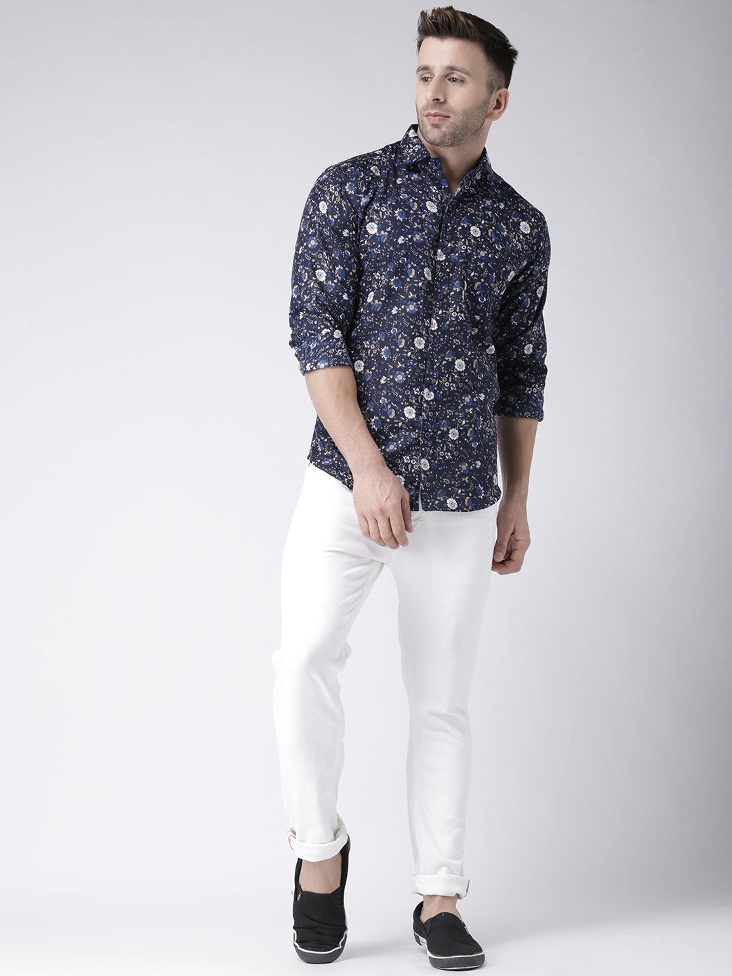 Hangup Plus Navy Slim Fit Printed Shirt