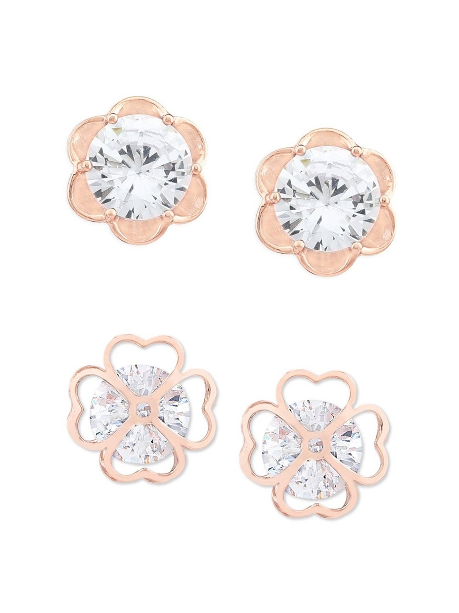 Zaveri Pearls Set of 2 Rose Gold Contemporary Stud Earrings - ZPFK12807