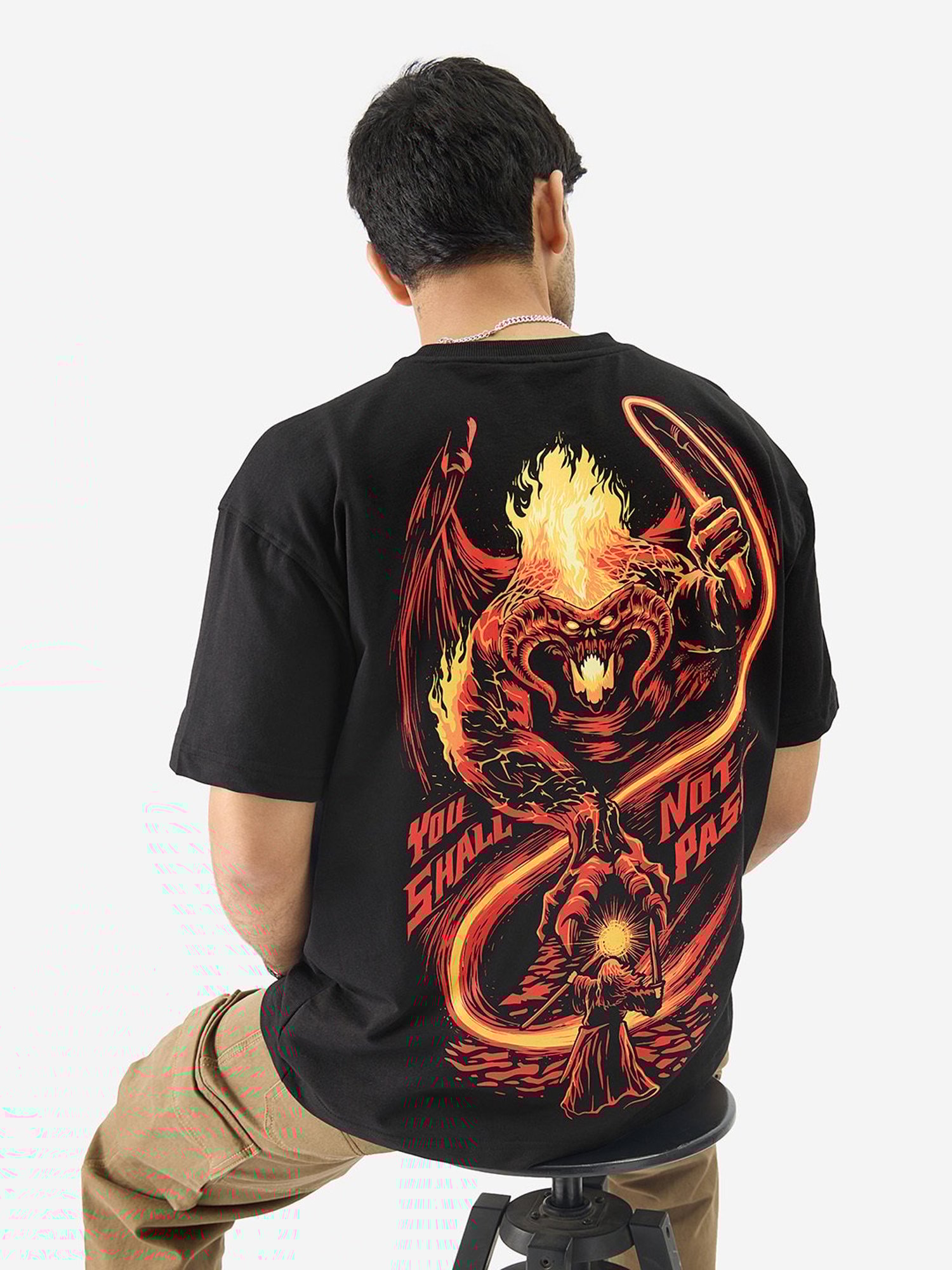 The Souled Store Lord Of The Rings: You Shall Not Pass Black Oversized T-Shirt