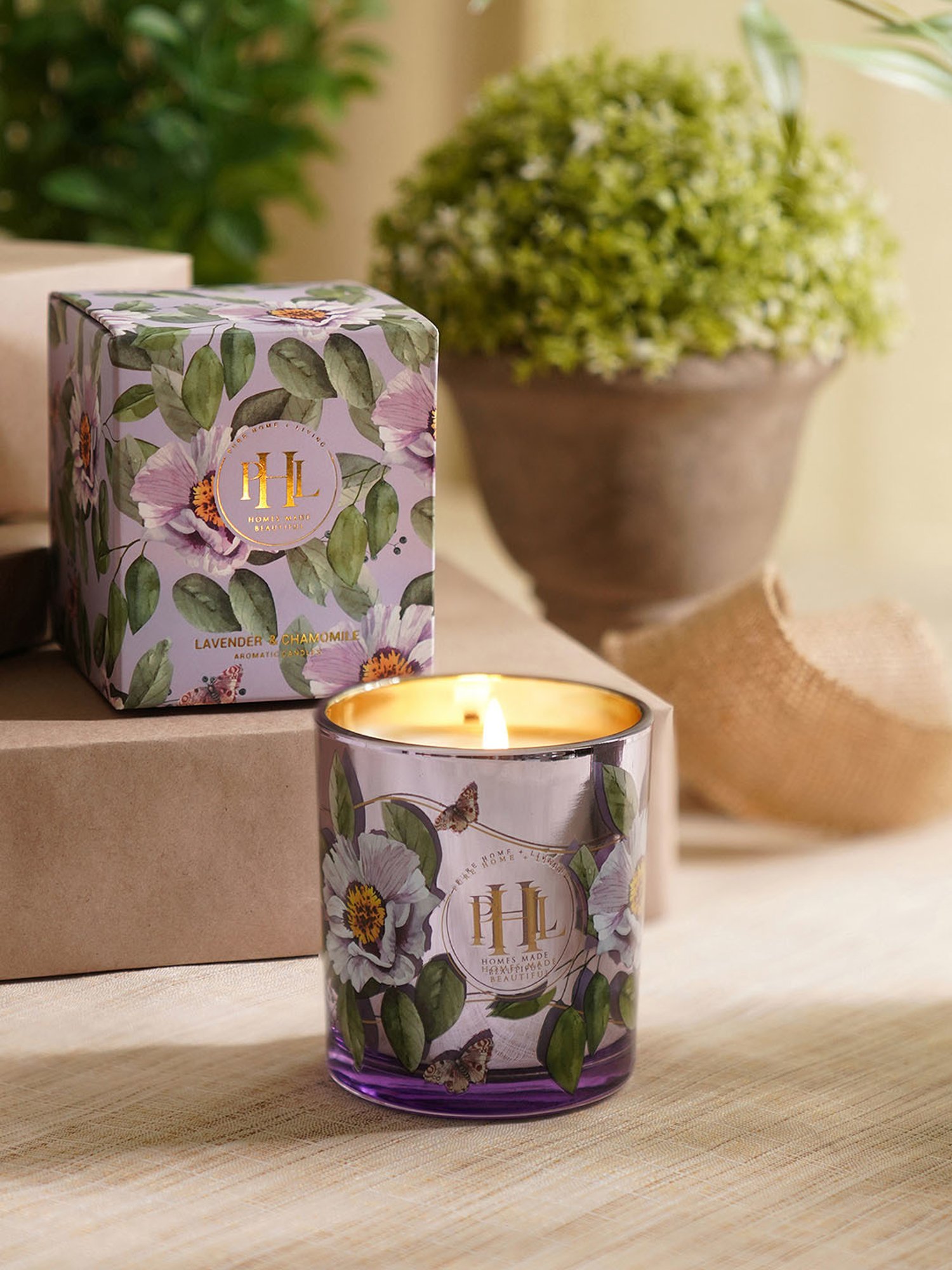 Pure Home and Living Purple Lavender And Chamomile Candle Jar