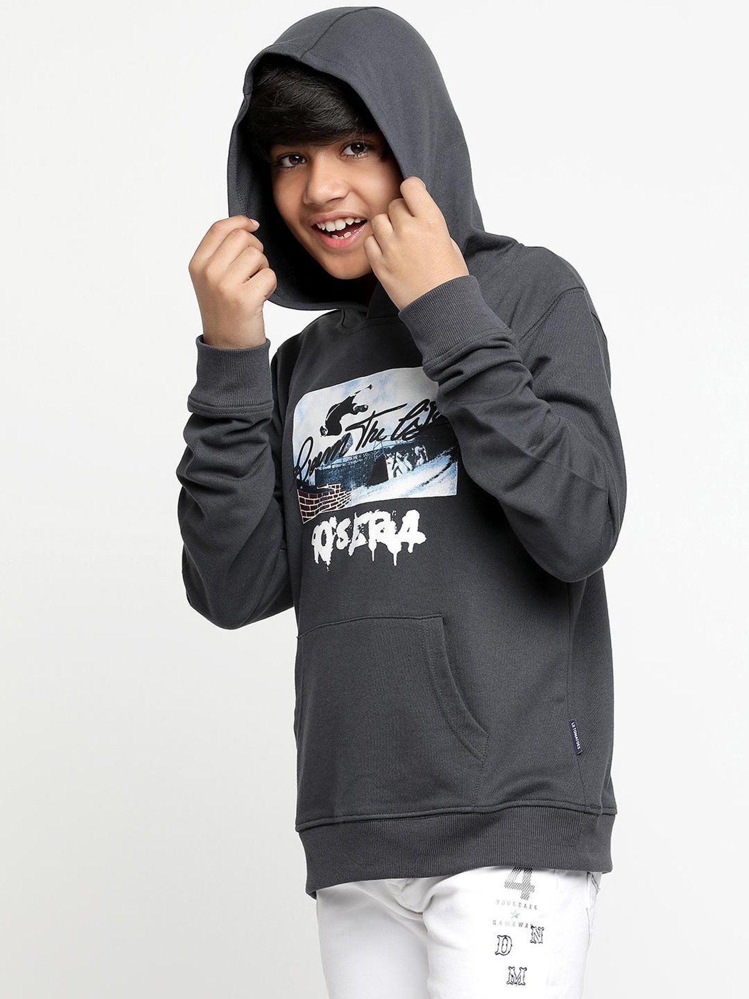 Lil Tomatoes Kids Dark Grey Printed Full Sleeves Sweatshirt