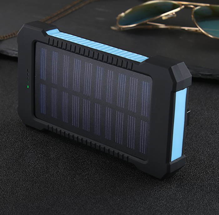 iMeshbean Portable Dual USB Solar Battery Charger Power Bank 10000mAhPhone Charger with Carabiner LED Lights (Blue)
