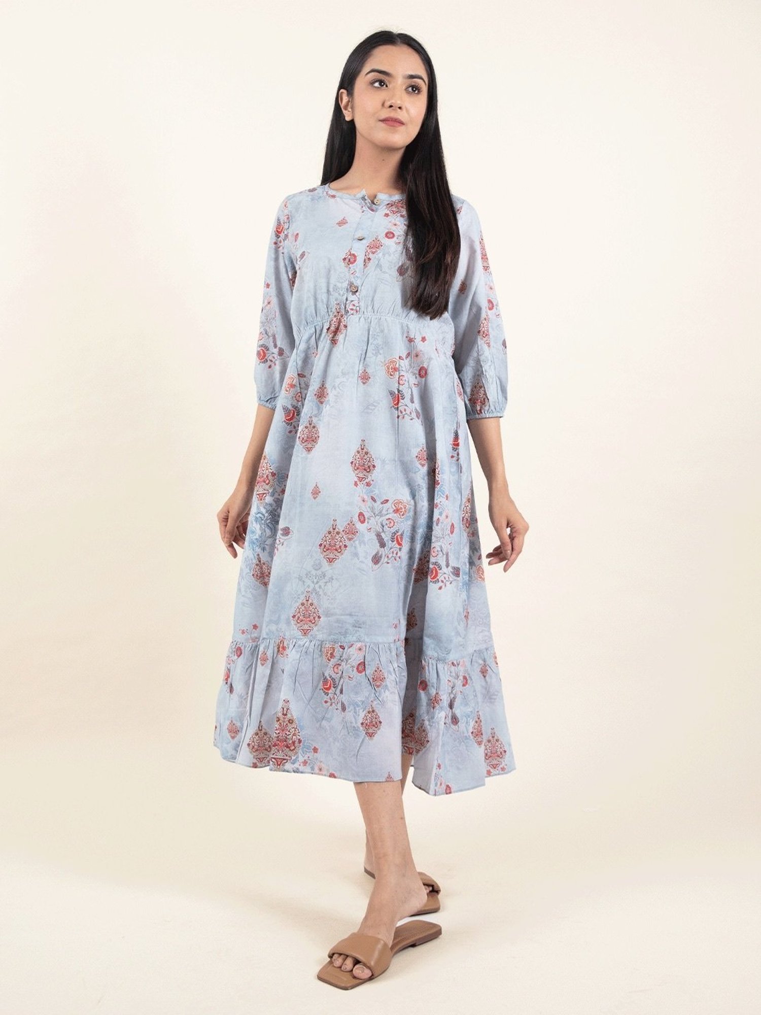 Zuri Grey Digital print Cotton Dress