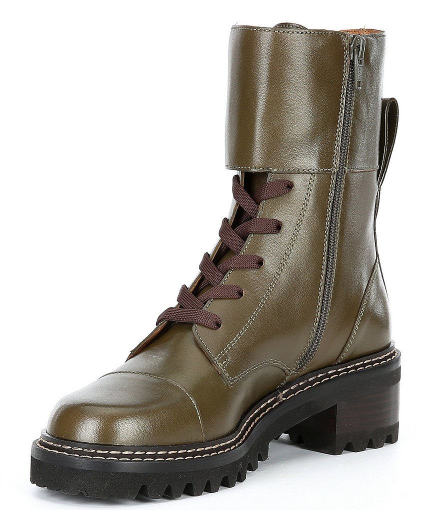See By Chloe Mallory Leather Lug Sole Military Combat Boots