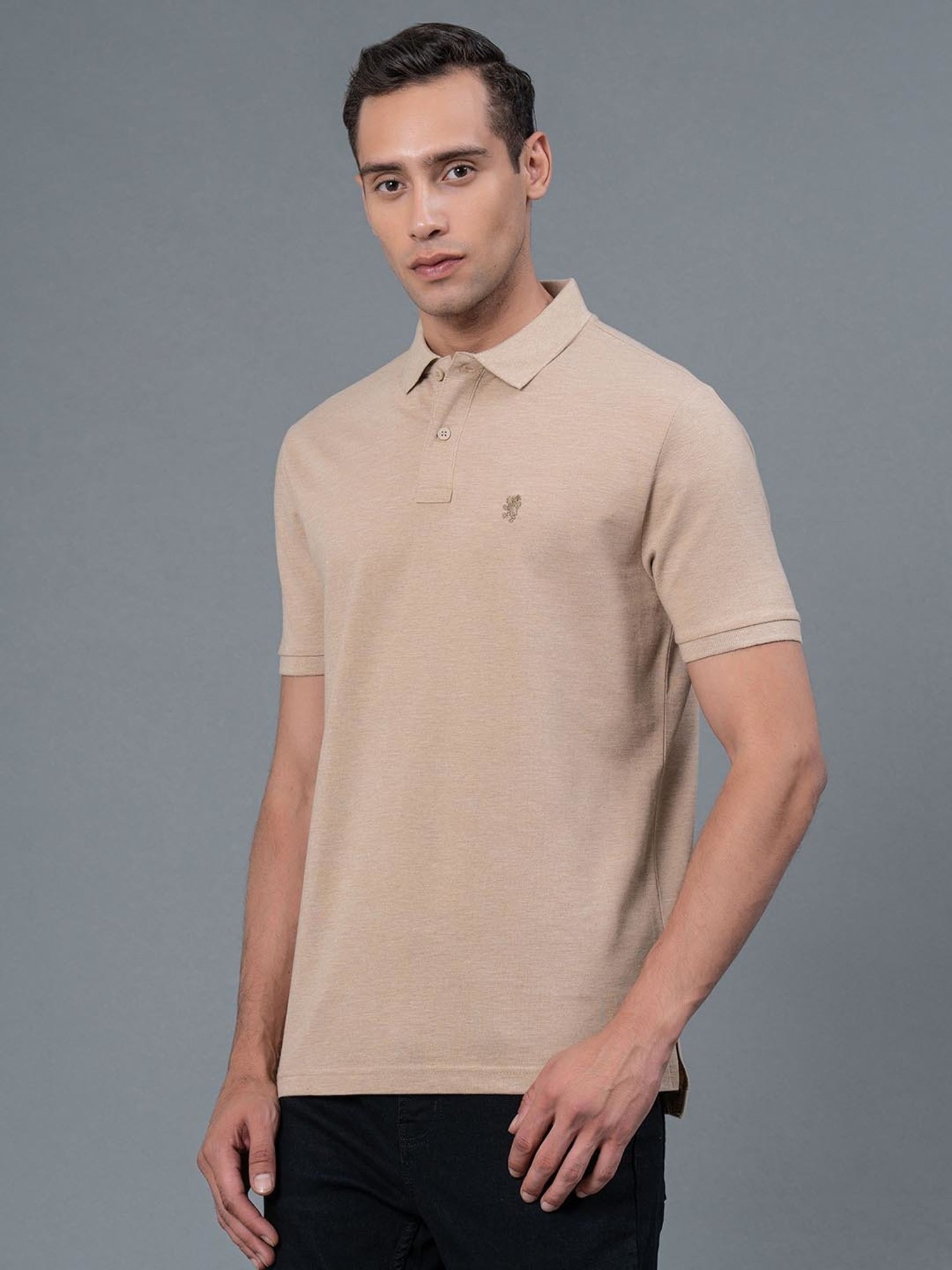 Red Tape Beige Melange Regular Fit Polo T-Shirt