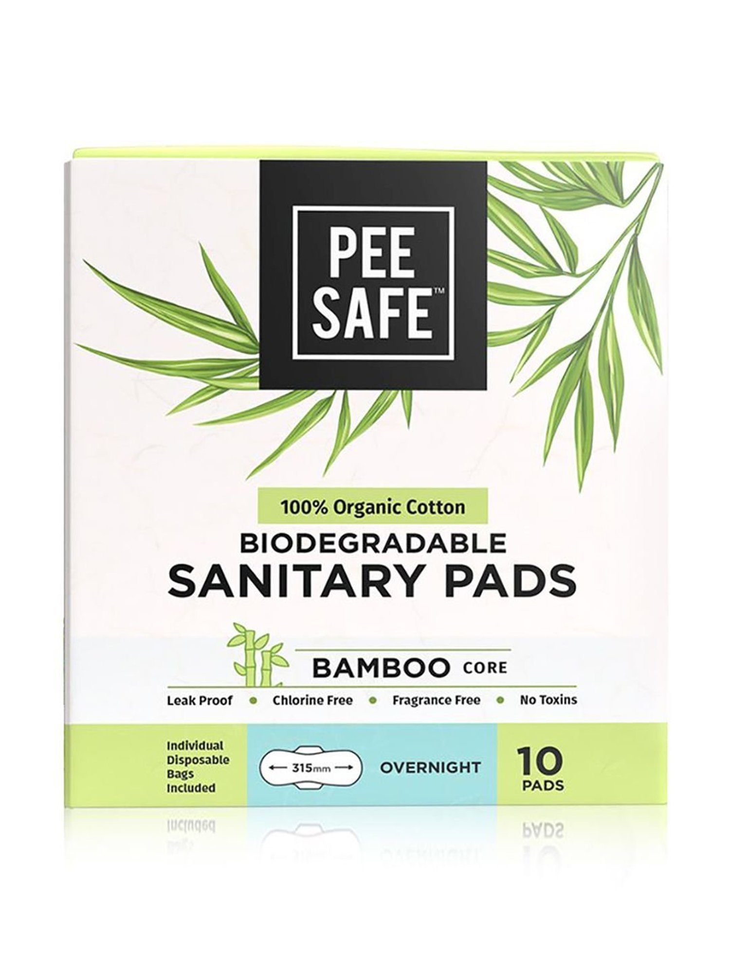 Pee Safe Organic Cotton Biodegradable Overnight Sanitary Pads (Pack of 10)