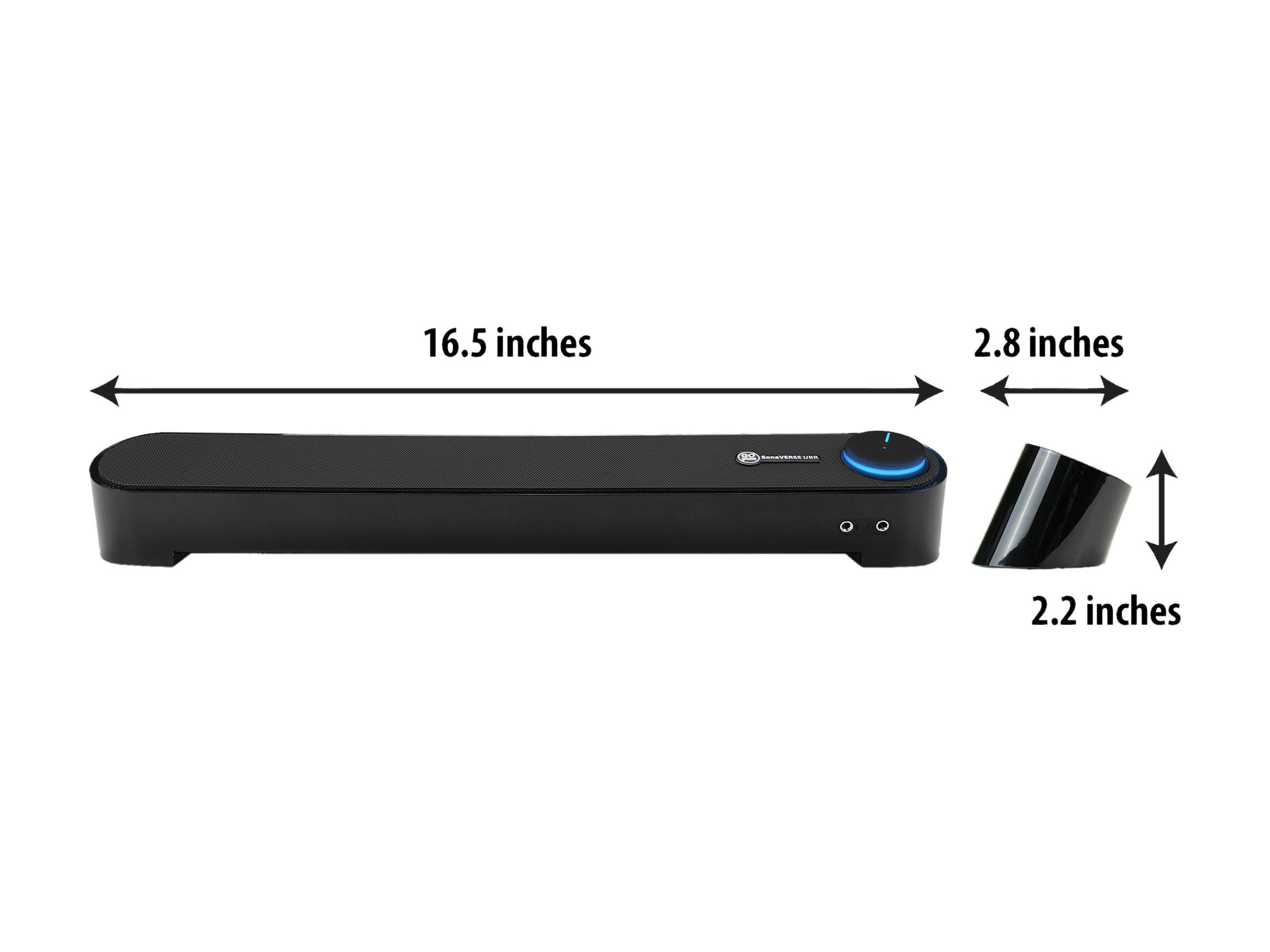 Desktop Computer Sound Bar Speaker w/ Easy Access Headphone & Mic Jacks by GOgroove - SonaVERSE UBR (Blackout) - USB Powered, LED accents, Compact 16.5" Length, Angled Design - Ideal for Small Desks