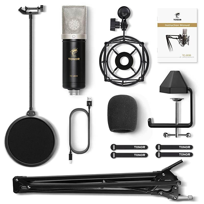 Condenser Microphone 192kHz/24Bit,  USB Cardioid Computer Mic Kit with Upgraded Boom Arm/Spider Shock Mount for Recording, Streaming, Gaming, Podcasting, Voice Over, YouTube, TC-2030