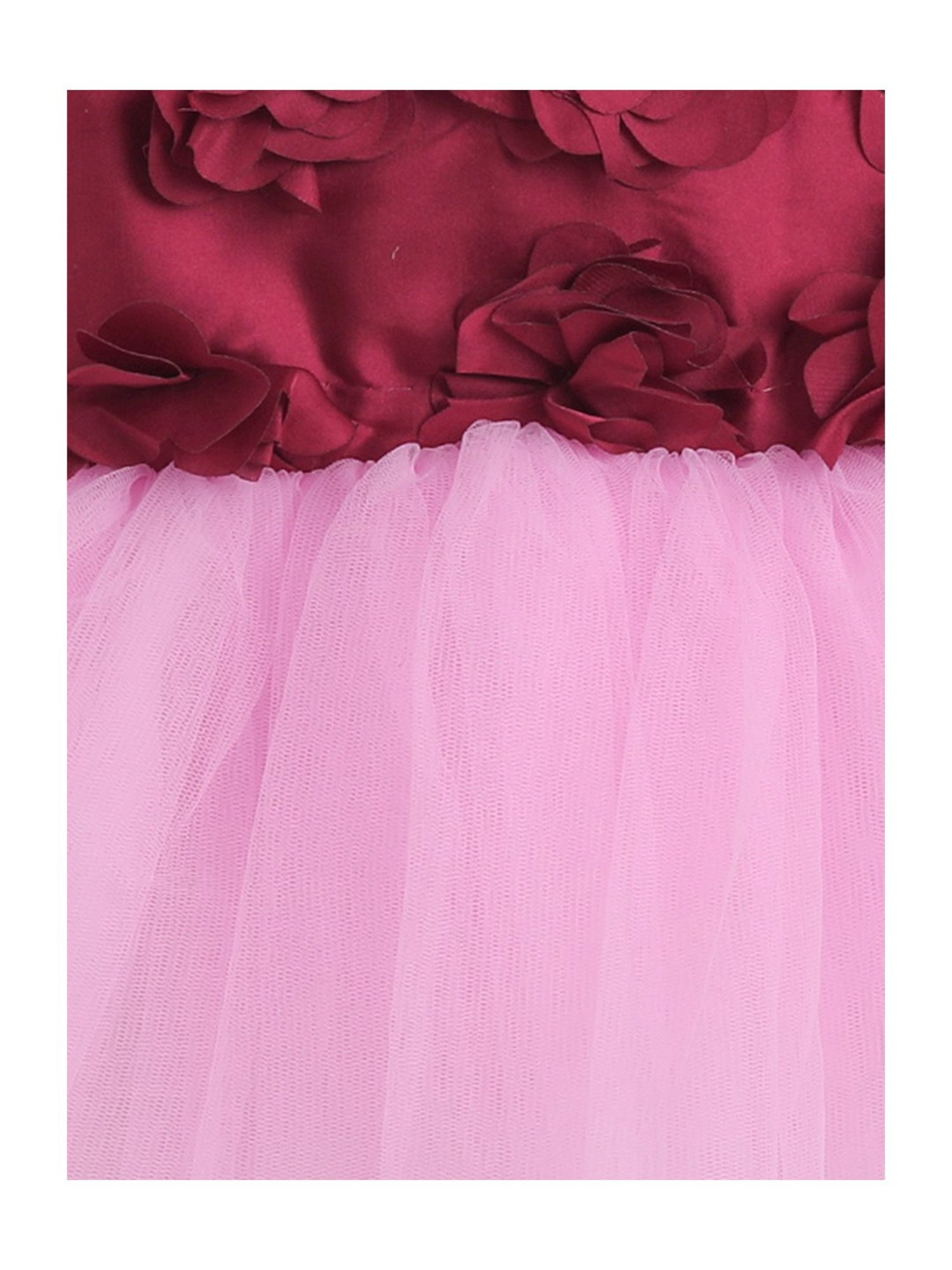 Many Frocks Kids Maroon & Pink Applique Dress