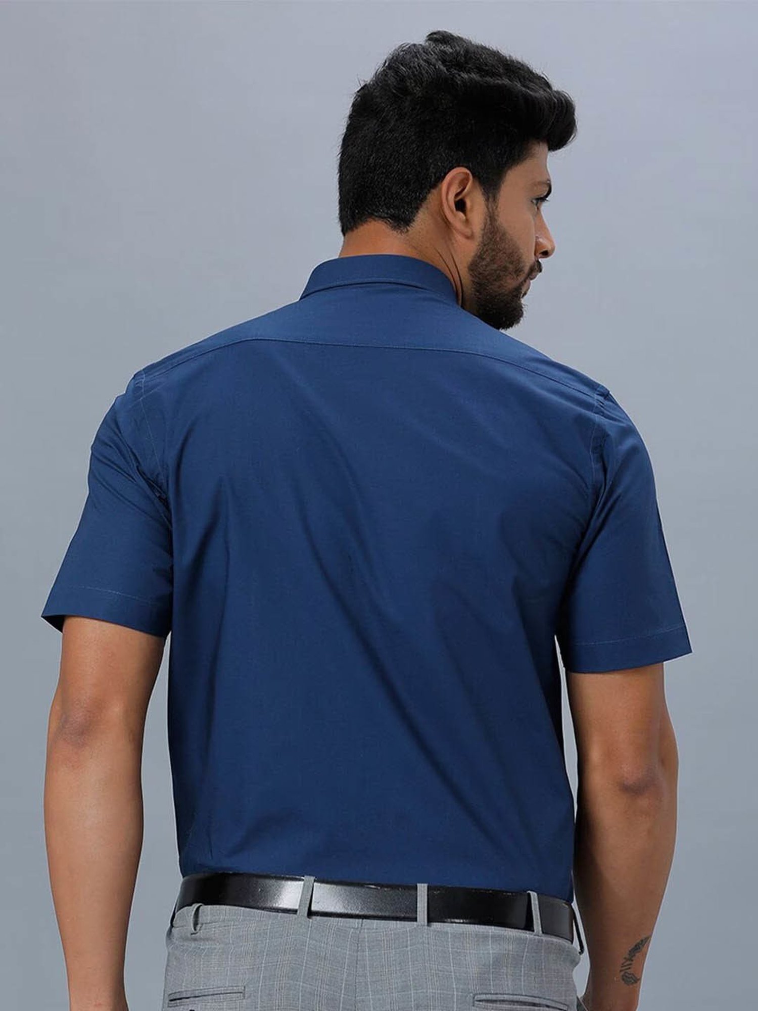 Ramraj Dark Blue Cotton Regular Fit Shirt