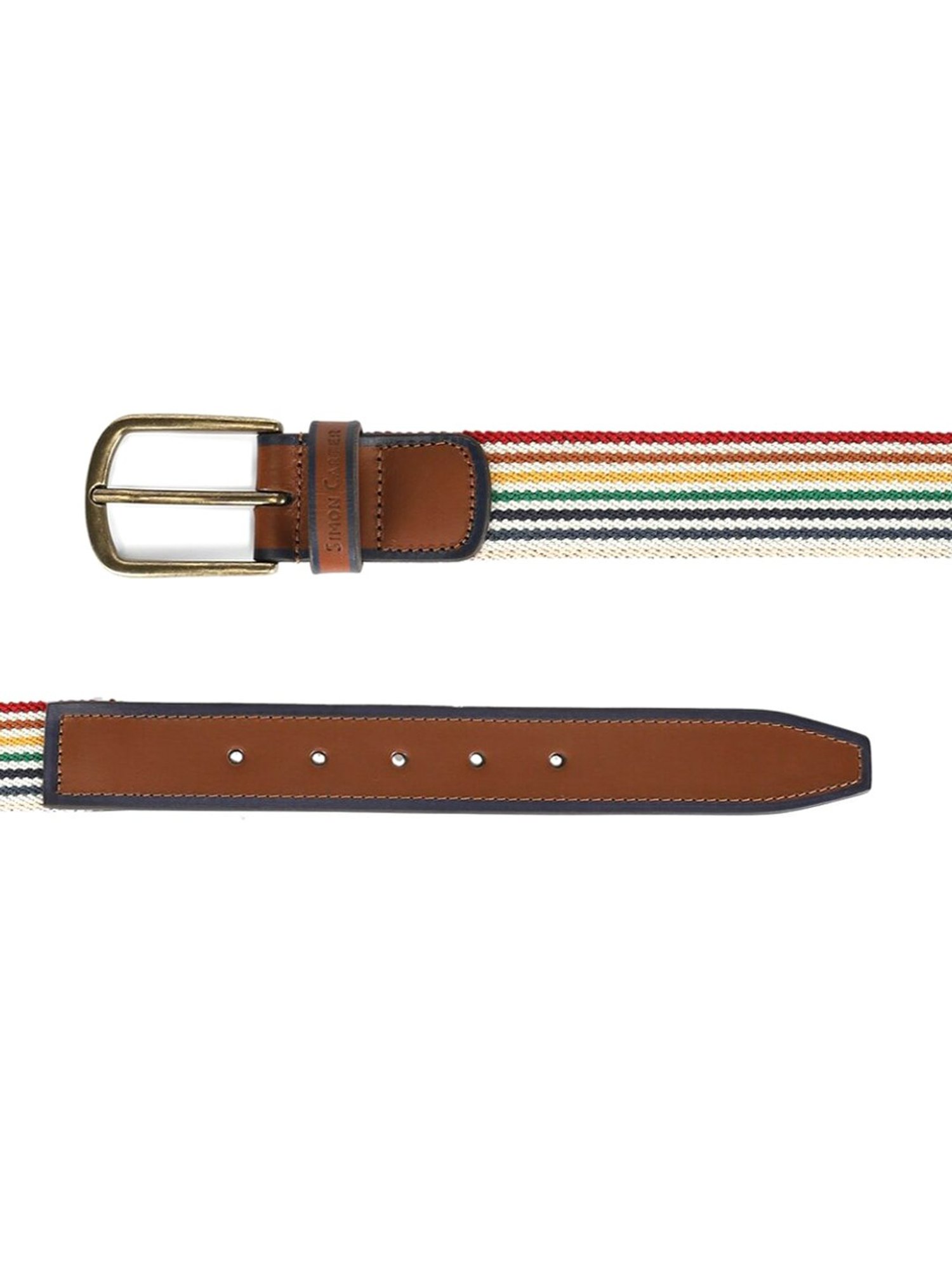 Simon Carter Multicolor Leather Striped Casual Belt for Men