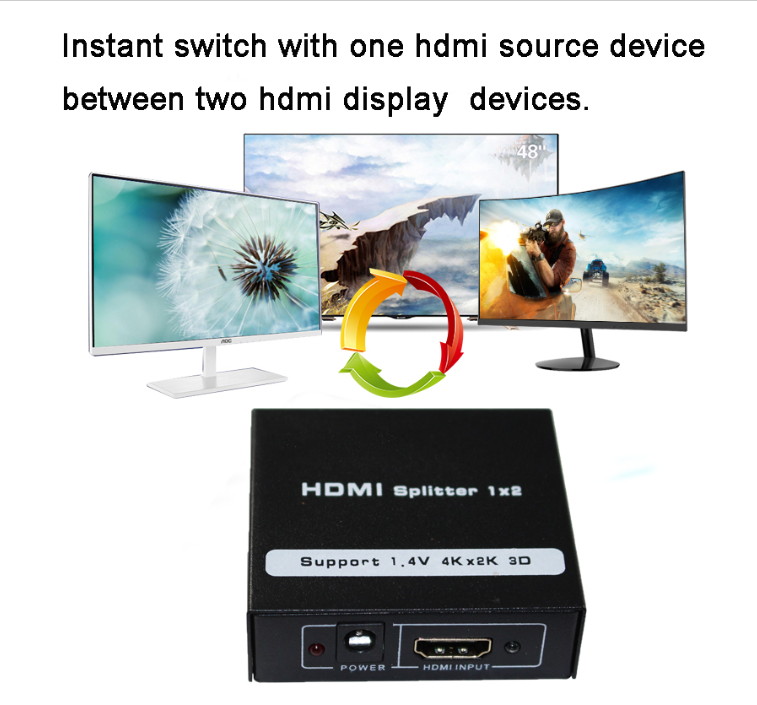 HDMI Splitter 1 in 4 Out - 4K HDMI Splitter Ver1.4 HDCP, Powered HDMI Splitter Supports 3D 4K@30HZ Full HD1080P for Xbox PS4 PS3 Fire Stick Roku Blu-Ray Player HDTV