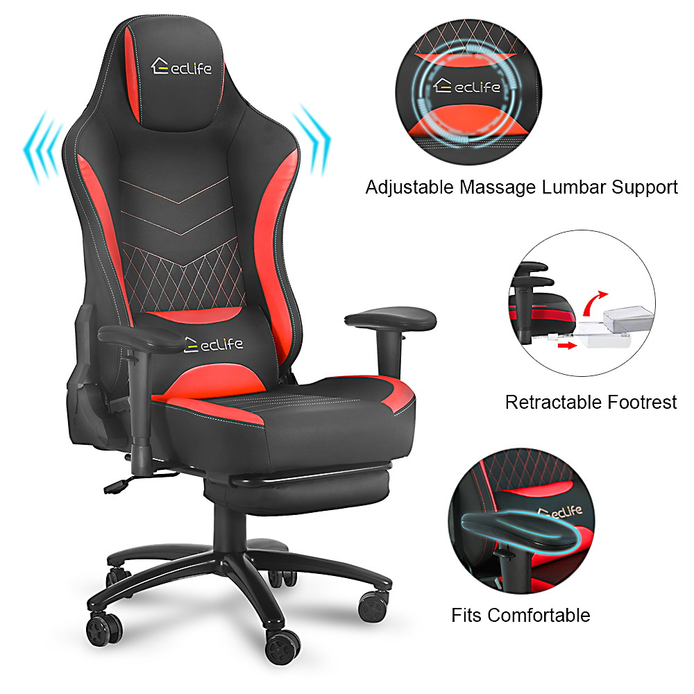 Ergonomic Racing Style Gaming Chair LUCKWIND Racing Chair
Massage Gaming Chair Office Chair Height Adjustment Recliner Swivel Rocker With Retraceable Footrest And  Massage Lumbar Pad E-Sports Chair
