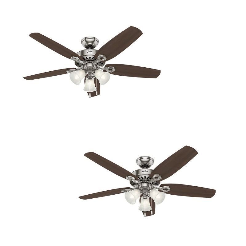 Hunter Fan Company 53237 Builder Plus 52 Inch Ultra Quiet Indoor Home Ceiling Fan with 3 Energy Efficient LED Lights, Brushed Nickel (2 Pack)