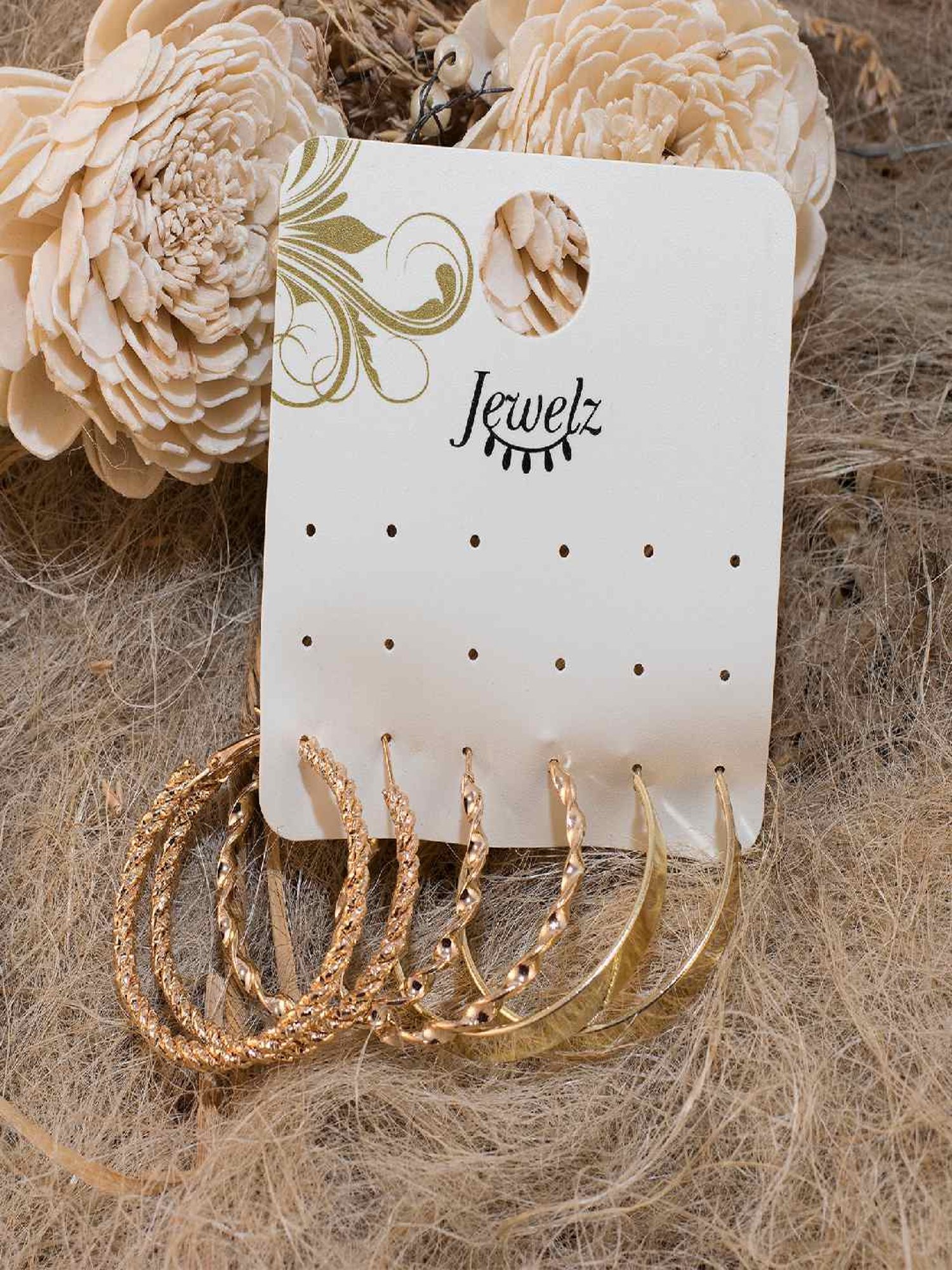 Jewelz Pack of 3 Gold Plated Hoop Earrings Set for Women