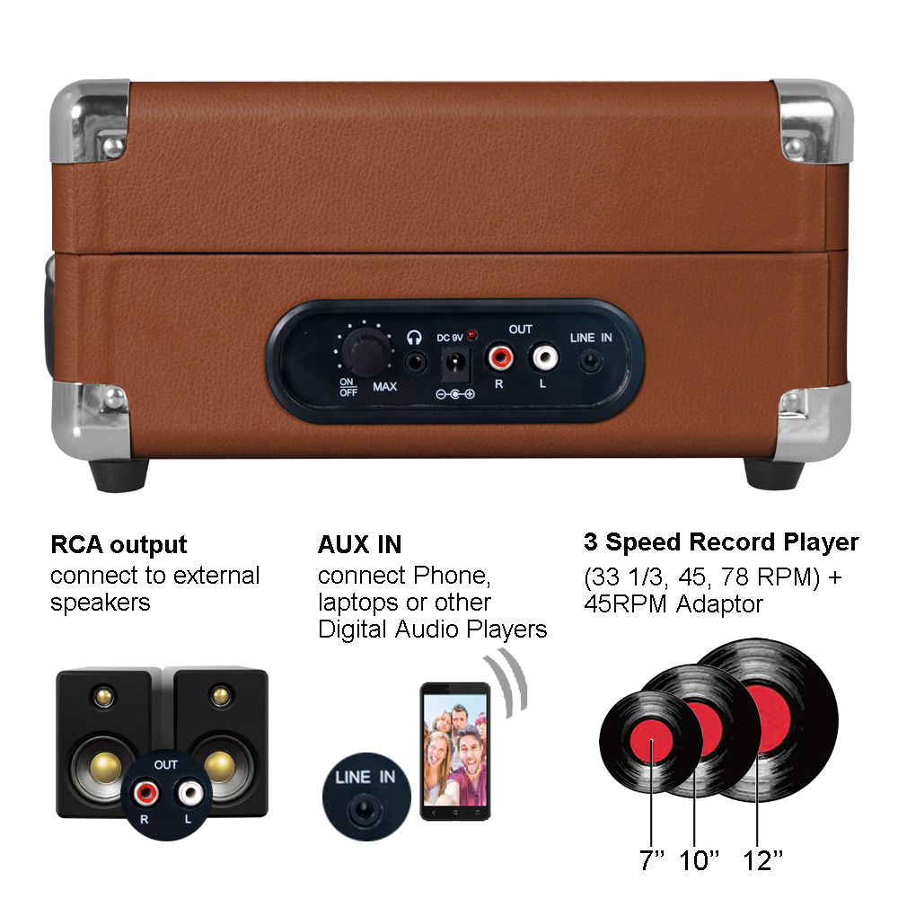 LP&No.1 Portable Suitcase Turntable with Stereo Speaker,3 Speeds Belt-Drive Vinyl Record Player Blue