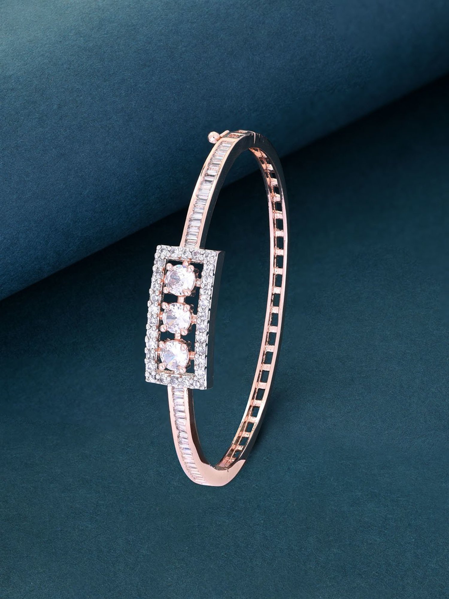 Fida American Diamond Rose Gold-Plated Square Bangle-style Bracelet for Women