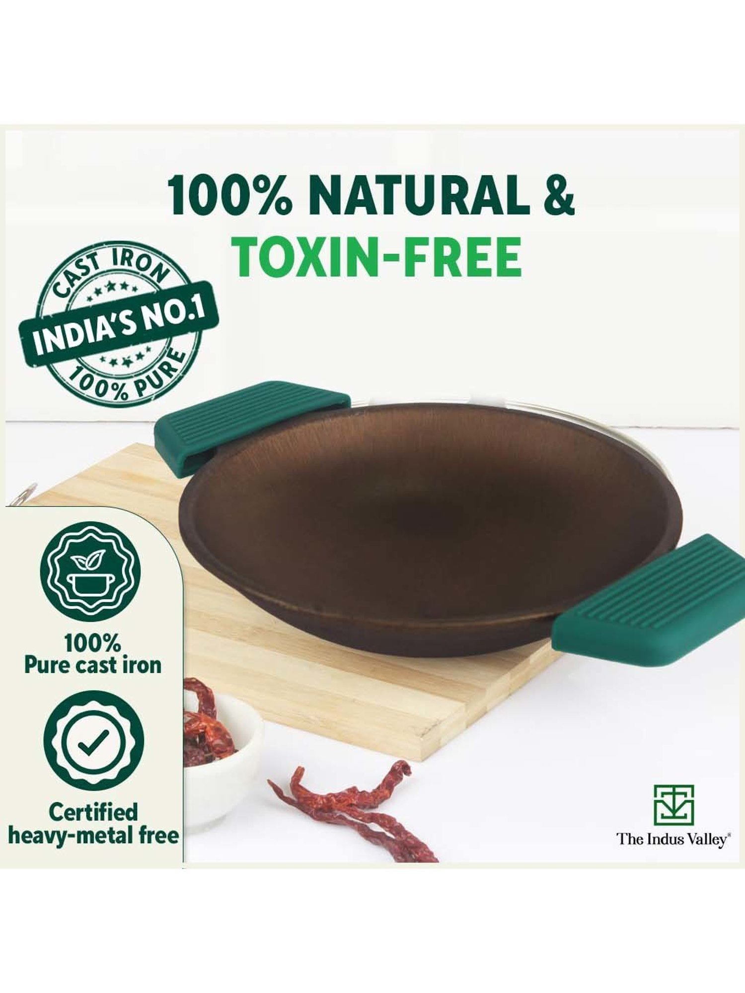 The Indus Valley Black Cast Iron 22.09 cm Vellapam Pan With Grip (0.5 L)