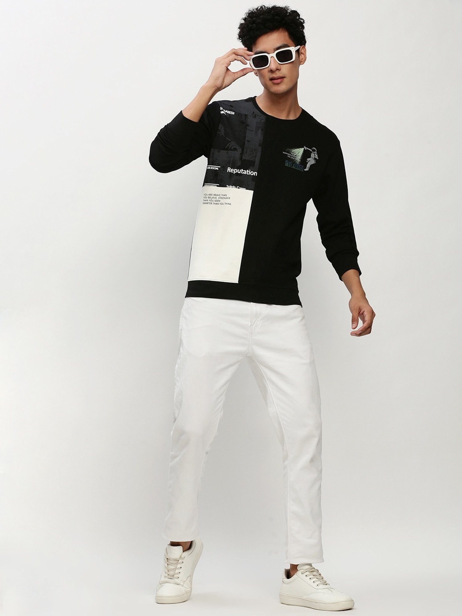 SHOWOFF Black Slim Fit Printed Sweatshirt