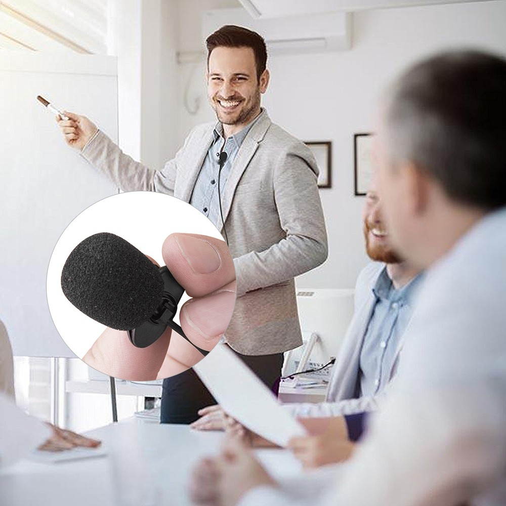 External Clip-on Lapel Lavalier Microphone 3.5mm Jack for Phone Handsfree Wired Condenser Mic for Teaching Speeching Black