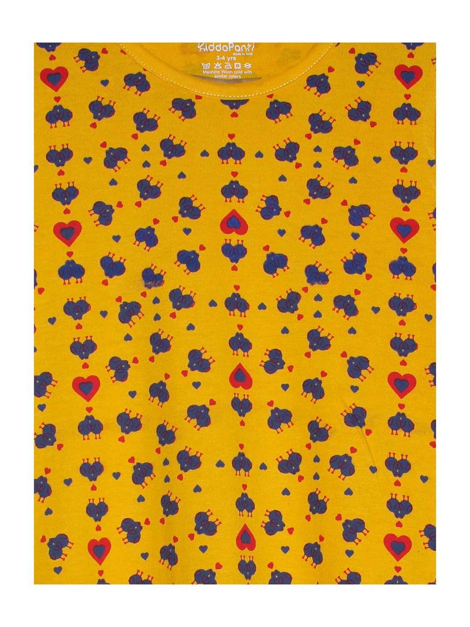 Kiddopanti Kids Yellow Printed Full Sleeves Dress