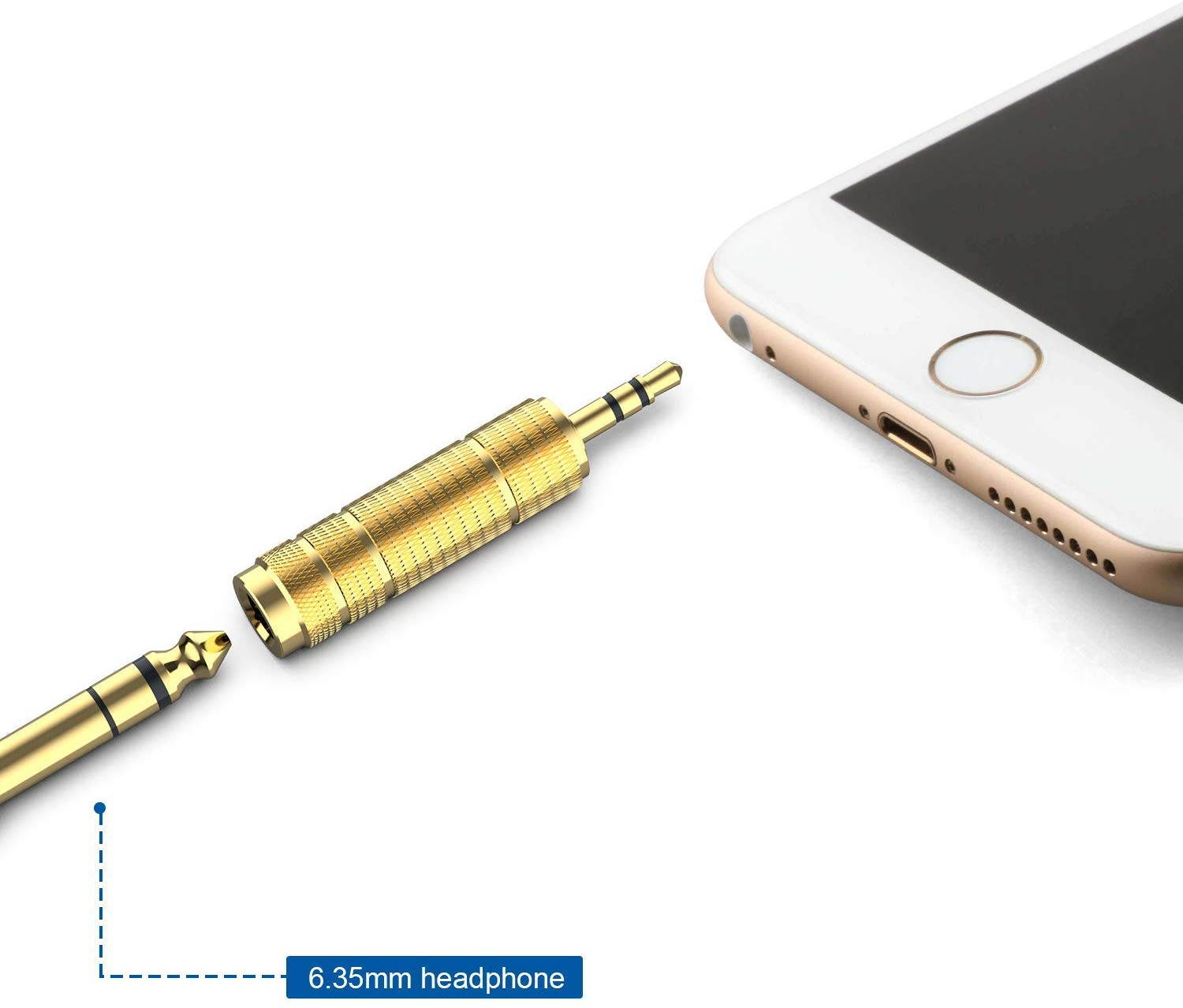 Headphone Adapter 6.35mm (1/4 Inch) Male to 3.5mm (1/8 Inch) Female and 3.5 mm Male Plug to 6.35 mm Female Jack, Audio Stereo TRS Converter Adapters (4 -Pack Gold Plated)