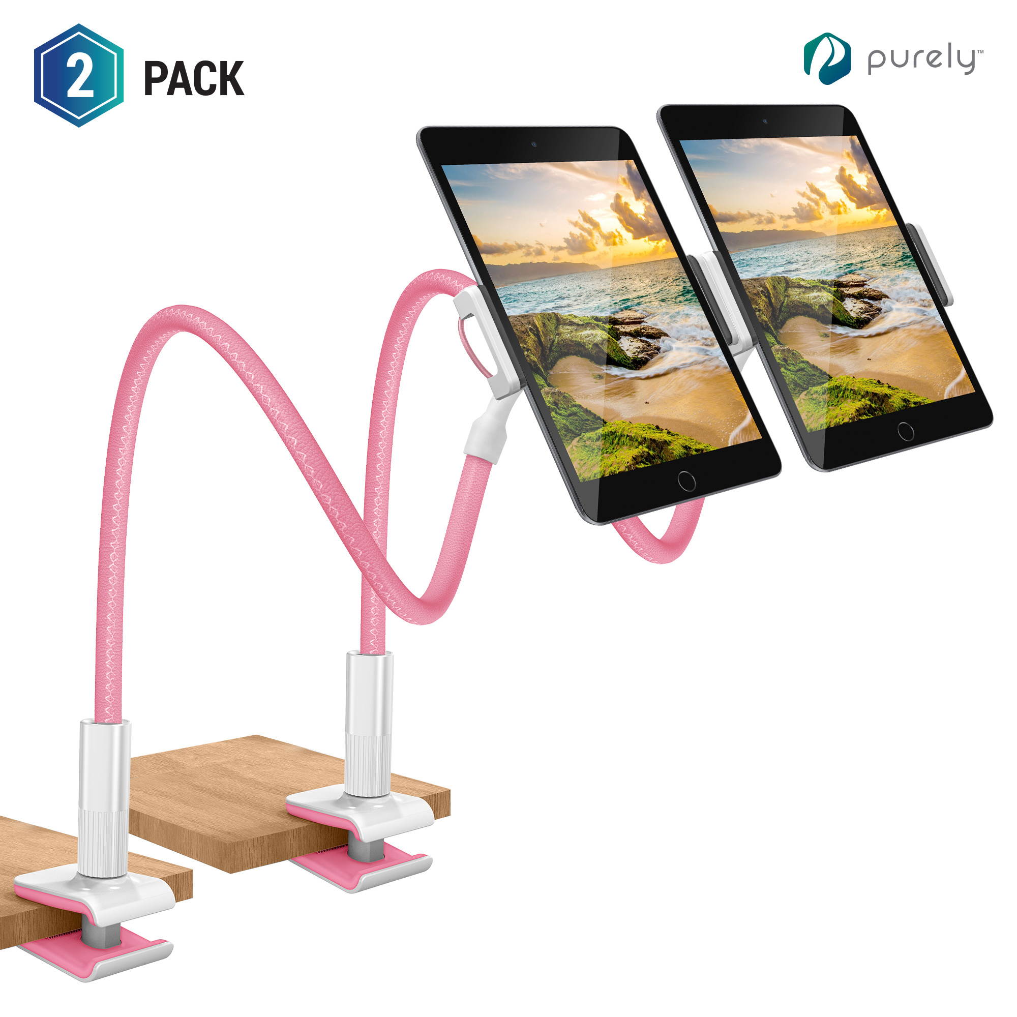 Purely Gooseneck Phone and Tablet Holder Deluxe | 39&rdquo; Flexible Arm with Clip Mount 4" to 12.9" Devices - Compatible with iPad Pro, Mini & Samsung Galaxy Tab - Desk, Bedside, Headboard Stand