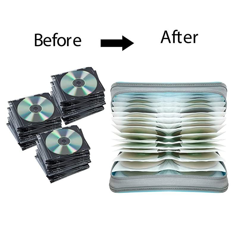 80 Capacity Heavy Duty CD/DVD Wallet Binder, Storage, Case, Bag, Holder, Booklet (Sky Blue)