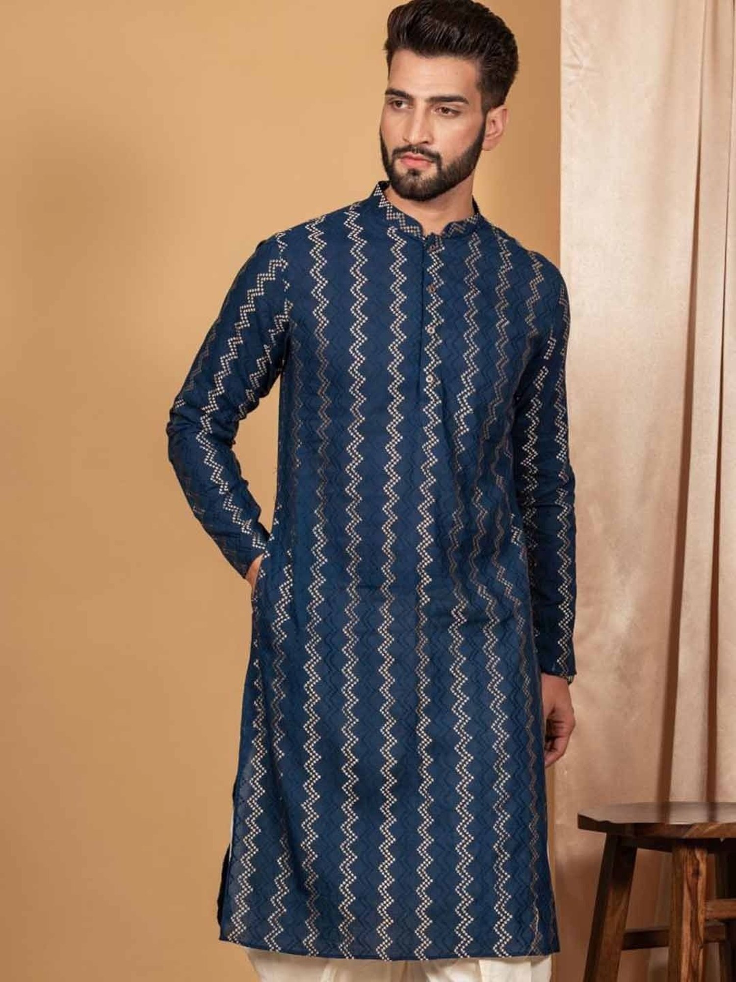 Manthan Fawn & White Regular Fit Kurta