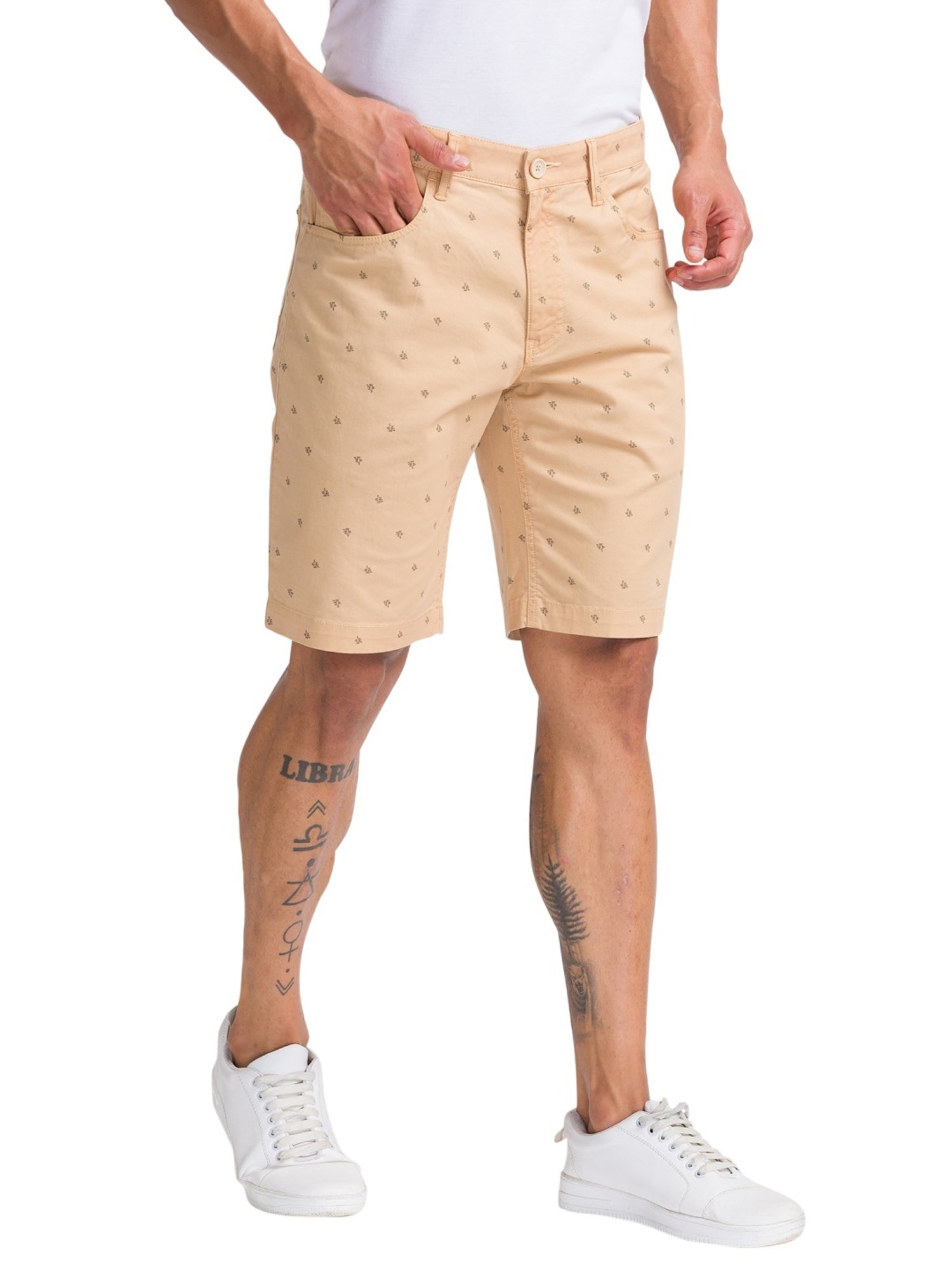 Parx Brown Regular Fit Printed Shorts