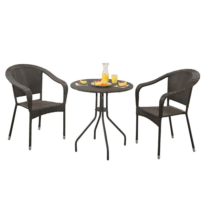Odette 3pc Metal Patio Bistro Set - Espresso - Abbyson Living