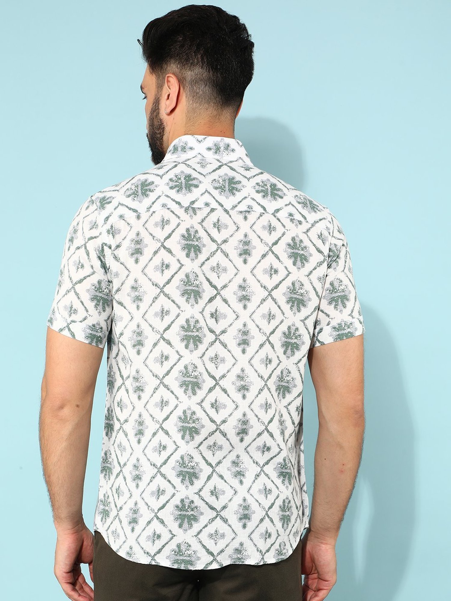 Crimsoune Club Green Slim Fit Floral Print Shirt