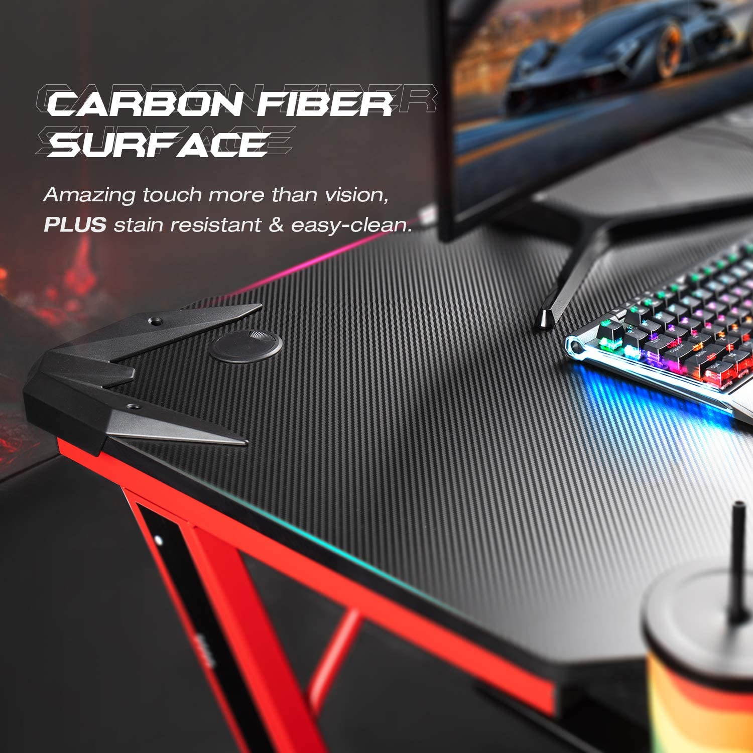 Gaming Desk 47.2" W x 23.6" D Office Computer Table, Black Gamer Workstation with 2 Cable Management Holes