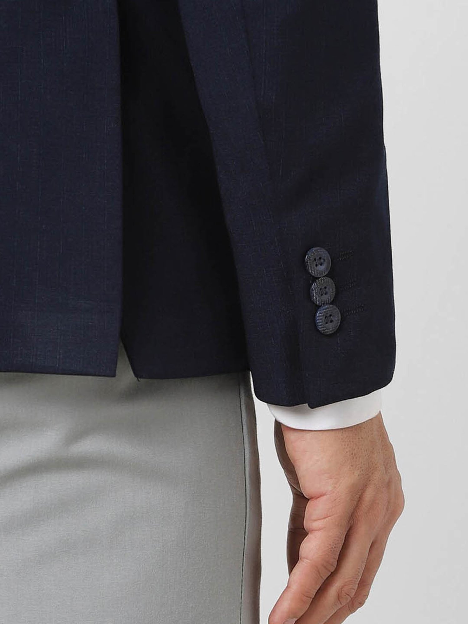 V Dot Navy Blue Skinny Fit Blazer