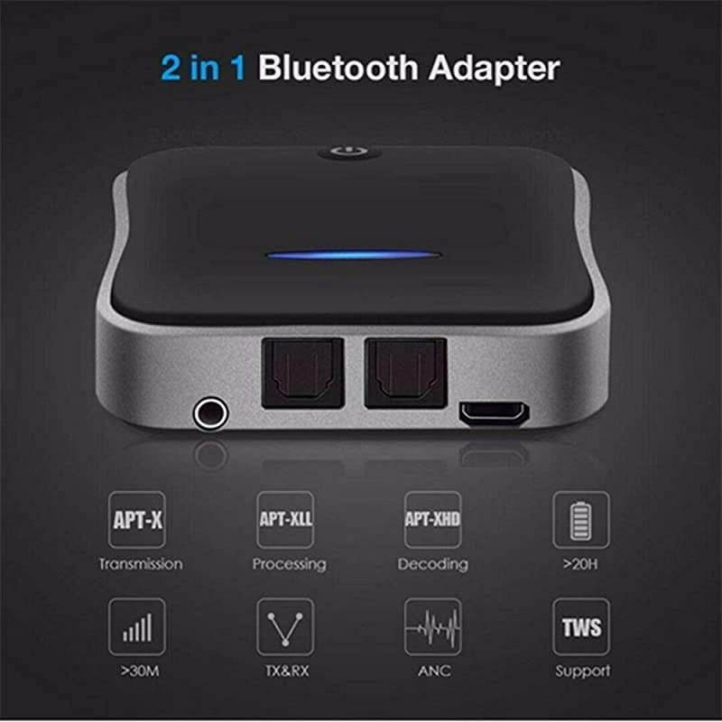 Bluetooth 50 Transmitter Receiver Adapter AptX Low Latency Bluetooth Audio Transmitter for TV PC Optical Digital Toslink35mm AuxRCAPC USB 32ft Range Dual Link No Audio Delay