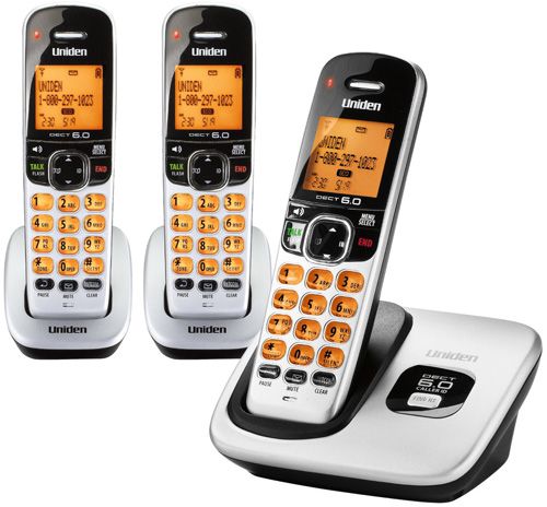 Uniden D1760-3-R Cordless Phone w/Orange Backlit Display & 2 Extra Handsets